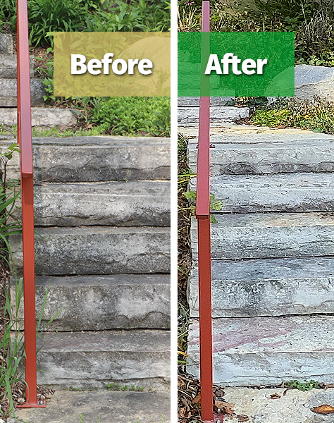 Stone patio before and after organic stain removal