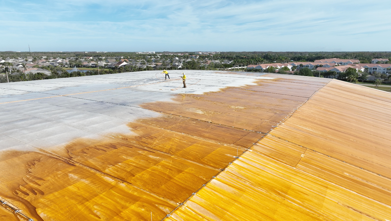 Arena roof during cleaning by Stain Erasers