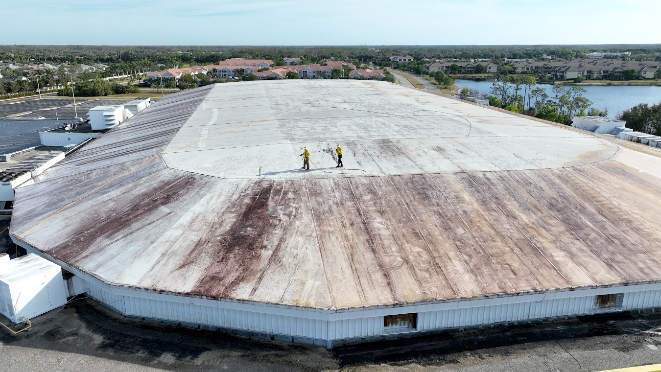 Arena roof after cleaning by Stain Erasers